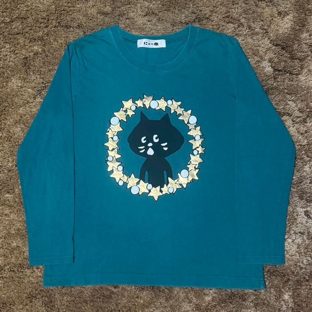 Ne-Net Star Circle Cat Long Sleeve T-Shirt Tee Green Size 2